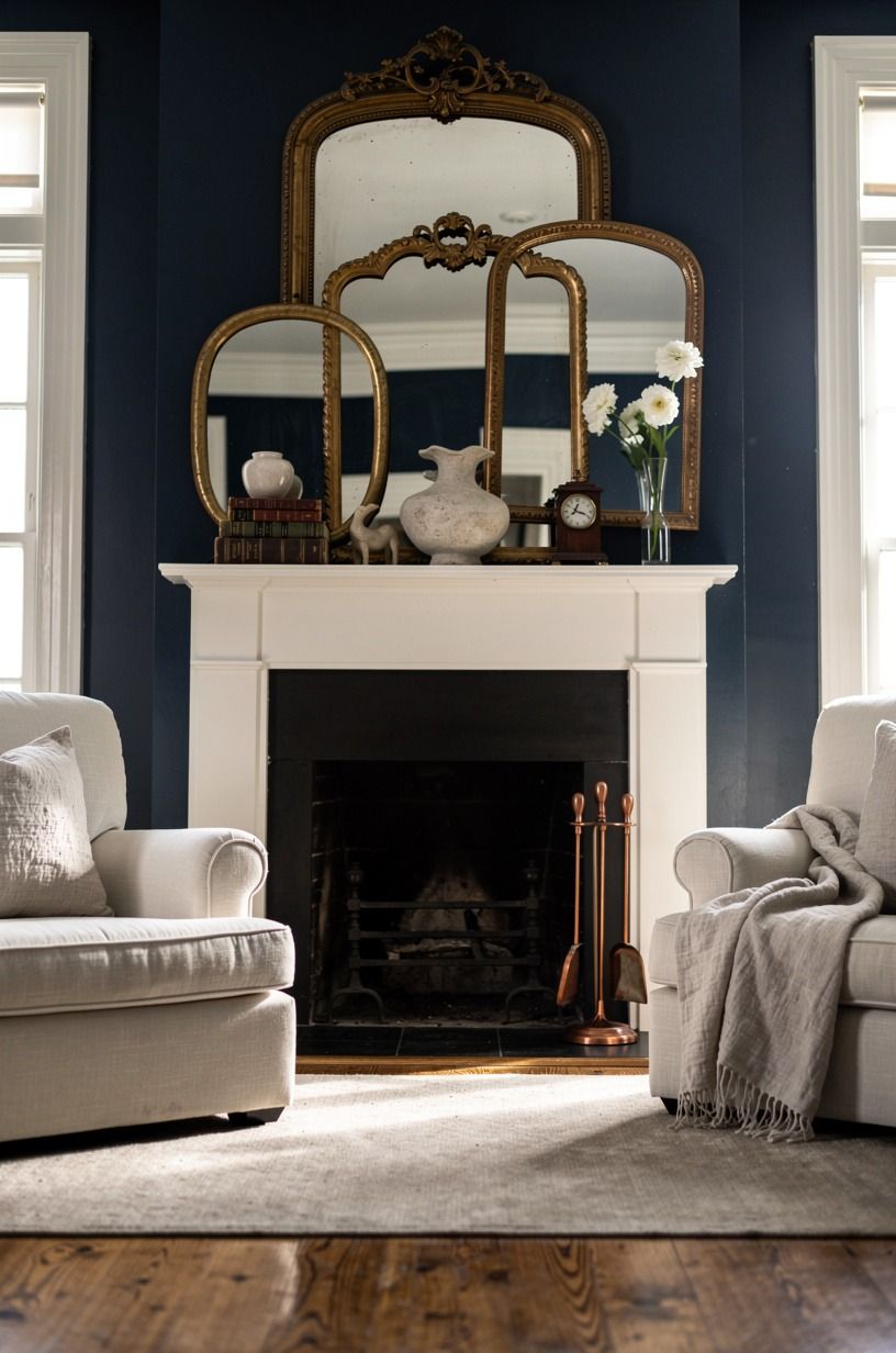 Dress the mantel with layered gilt mirrors