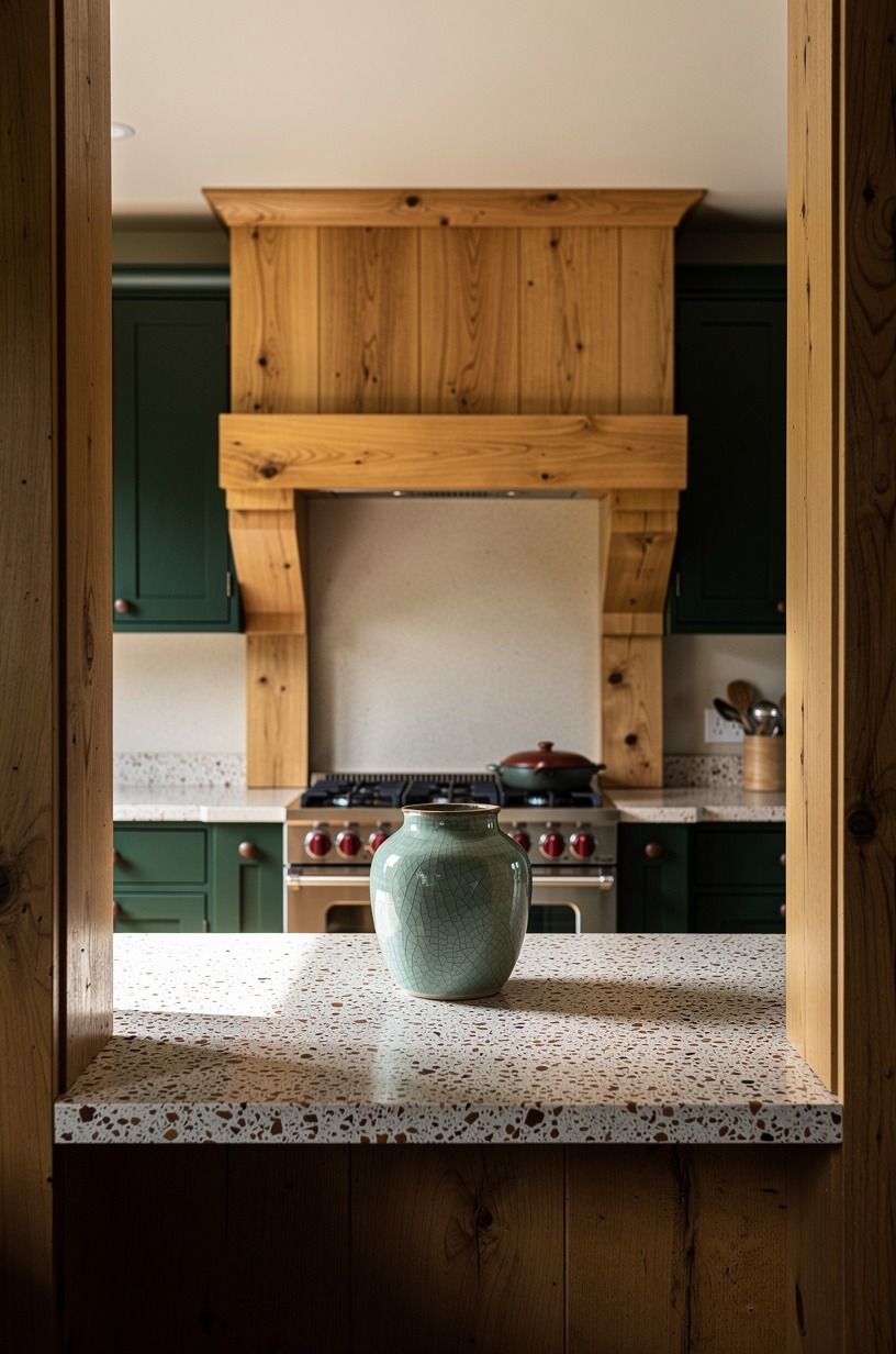 Frame the range with oak corbels