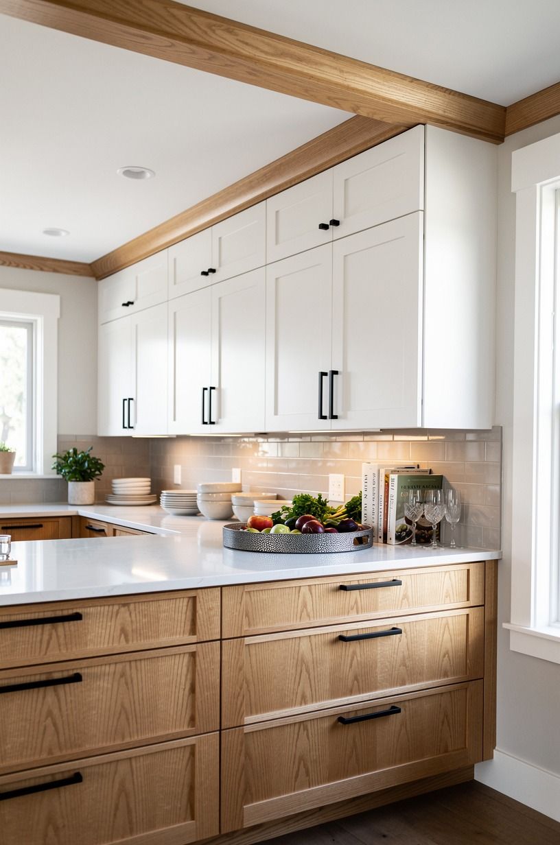 Run oak crown molding to the ceiling