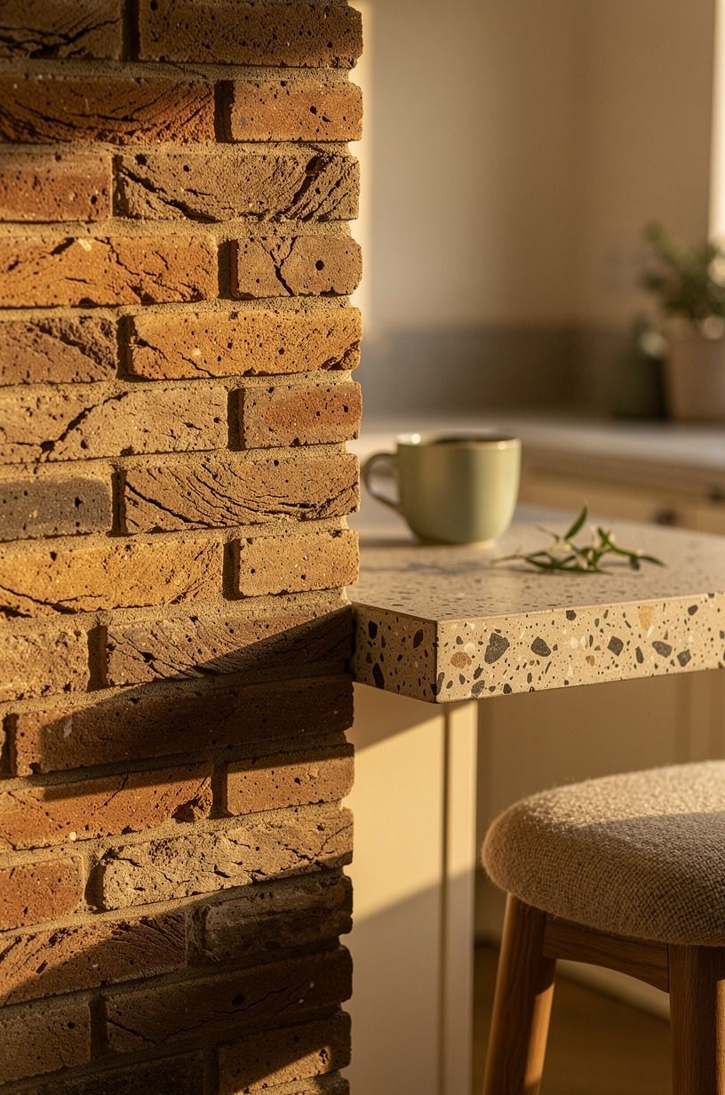 Install a warm brick backsplash panel