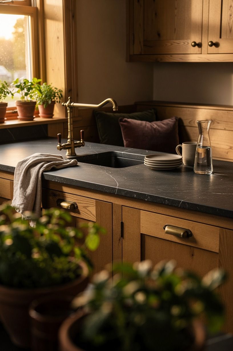 Choose soapstone counters for rustic contrast