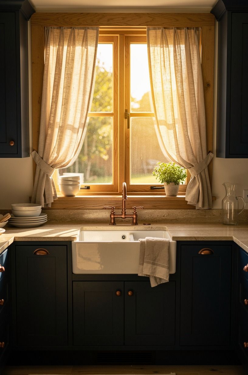 Finish with linen cafe curtains