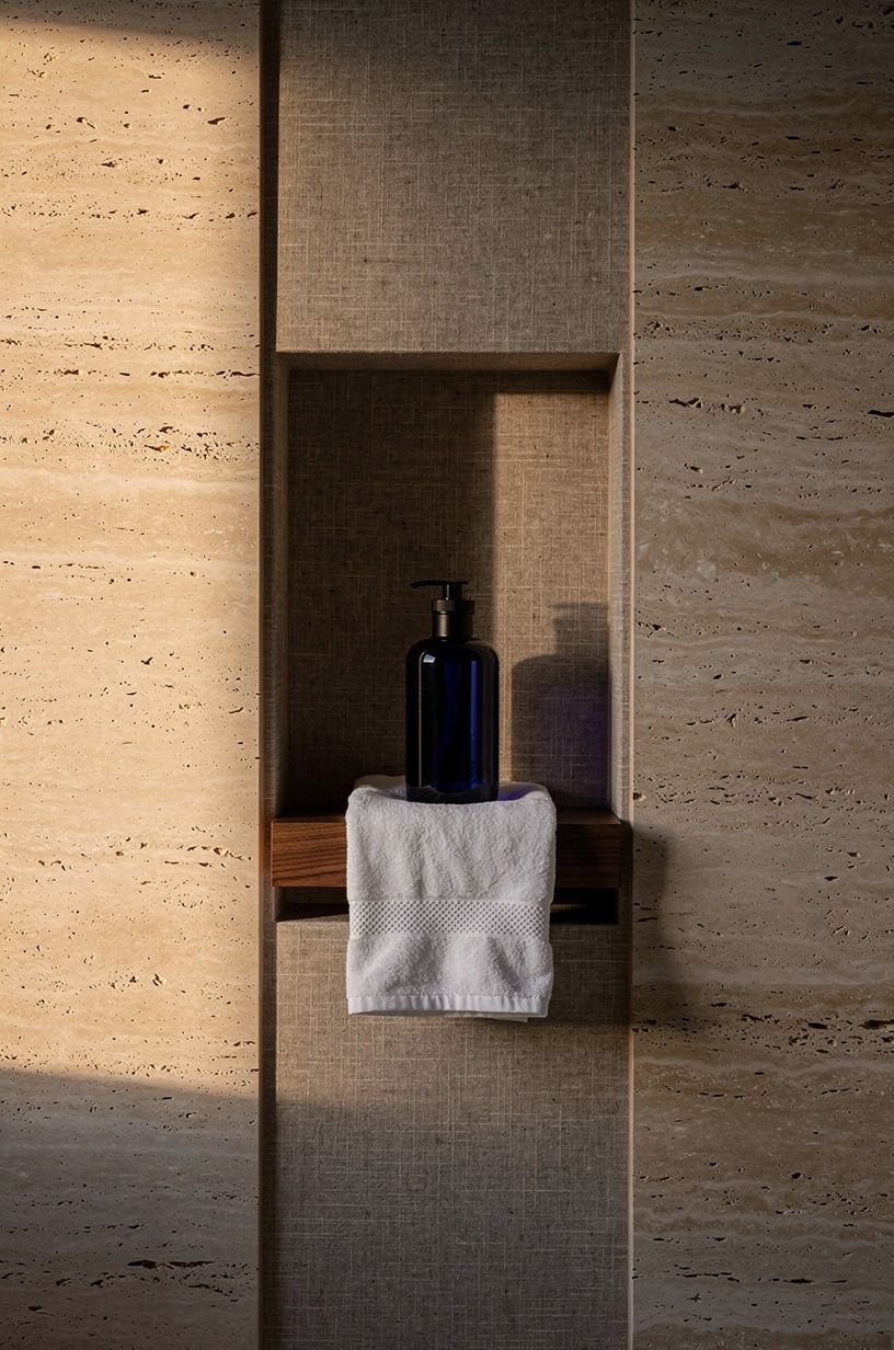 Cut a recessed niche into the travertine wall