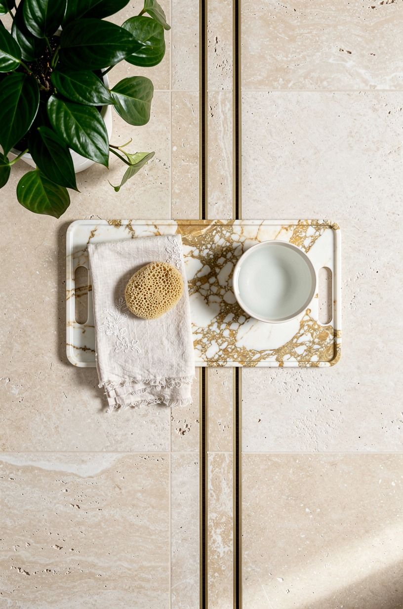 Etch a linear drain into the travertine floor