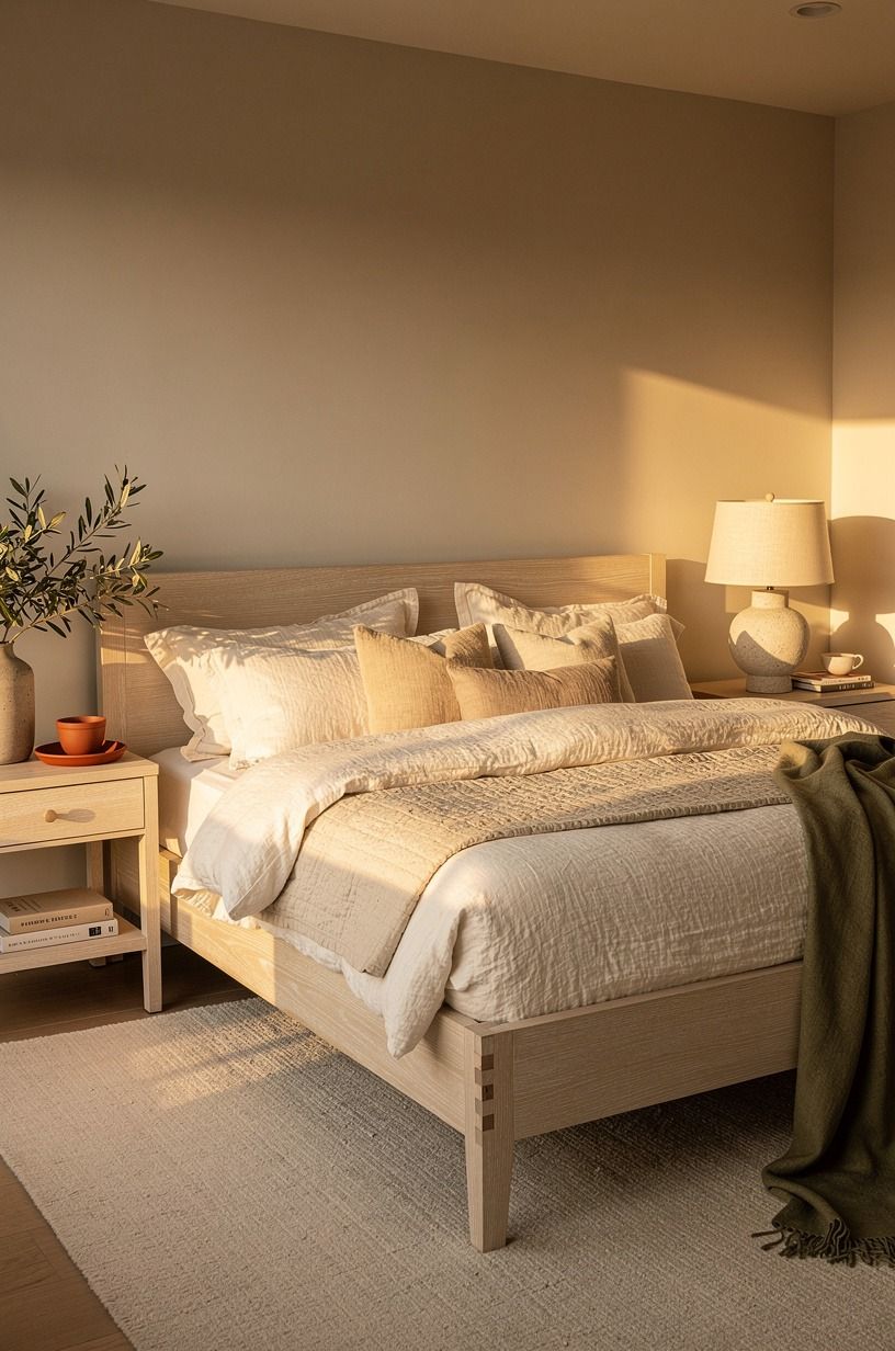 Layer linen bedding in warm cream tones