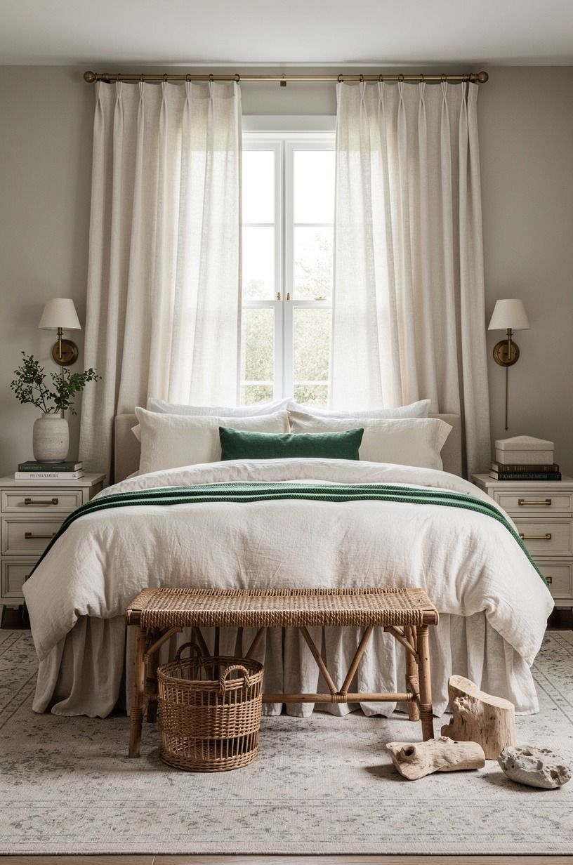 Frame the bed with relaxed café curtains