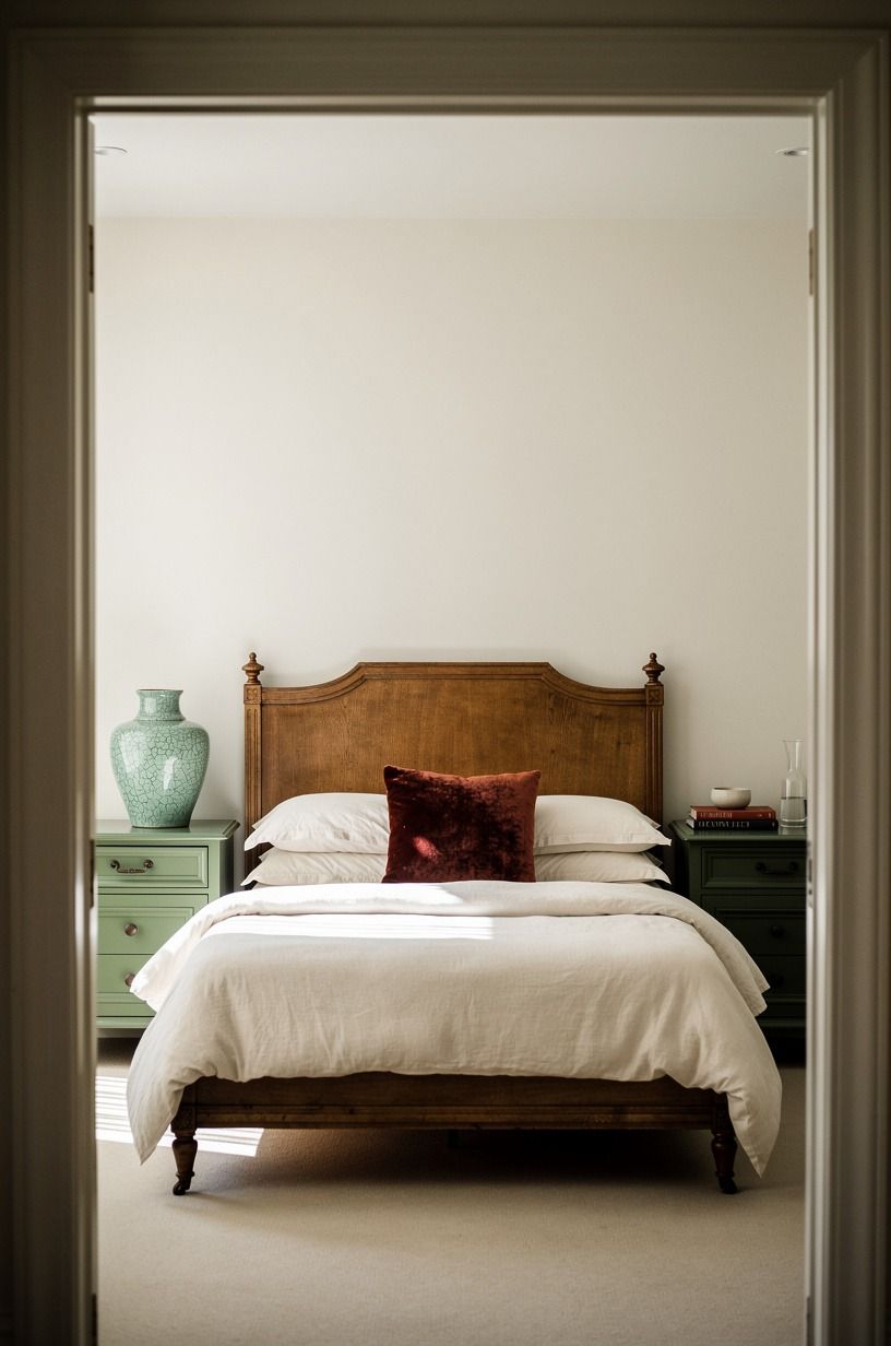 Mix antique wood with painted nightstands