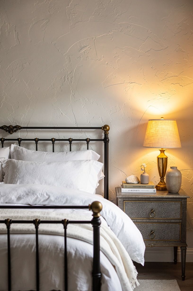Pile a cloud-white duvet over the iron bed