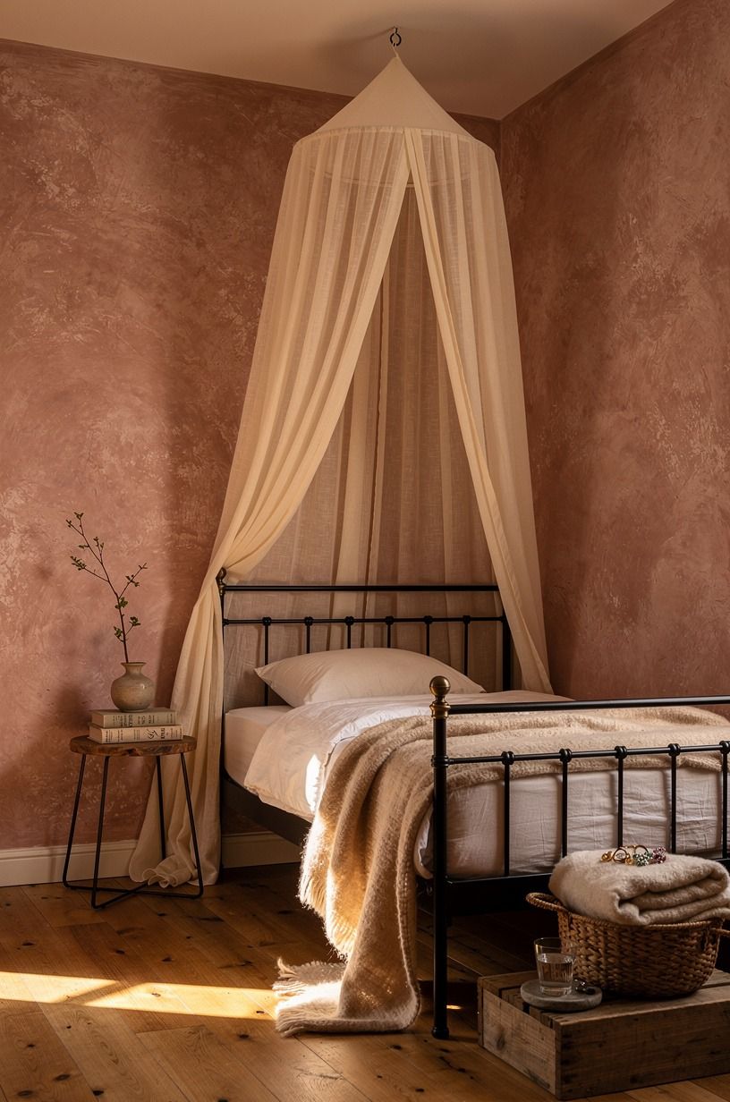 Pin a sheer canopy from a single ceiling hook