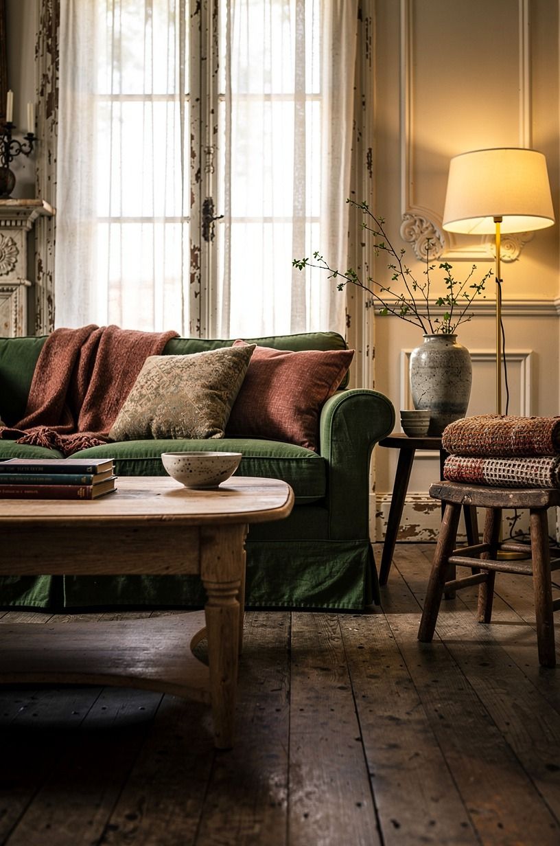 Choose worn textiles over matching decor