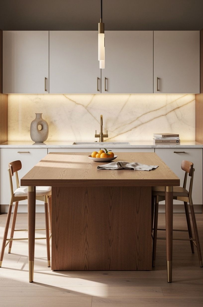 Anchor the room with a 36-inch white oak worktop