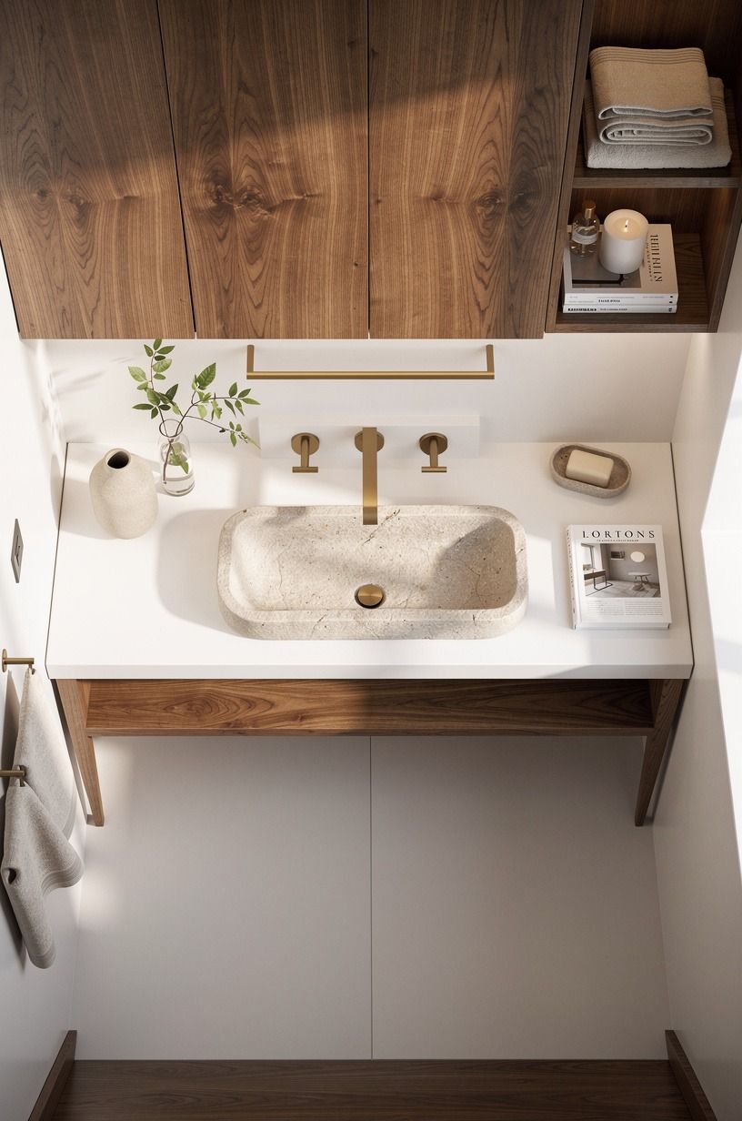 Float a stone trough sink over open oak legs