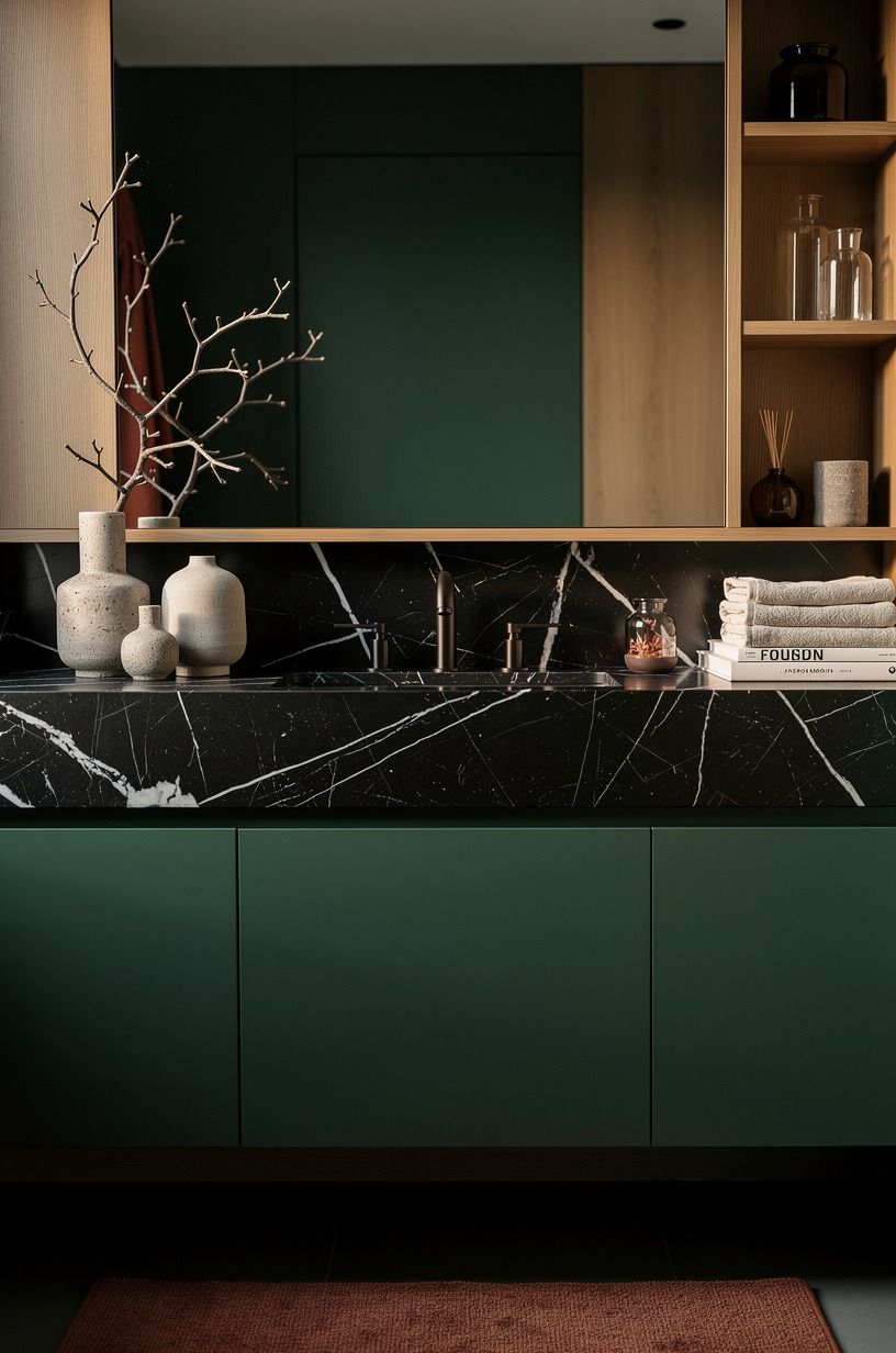 Paint the vanity a deep Mediterranean green