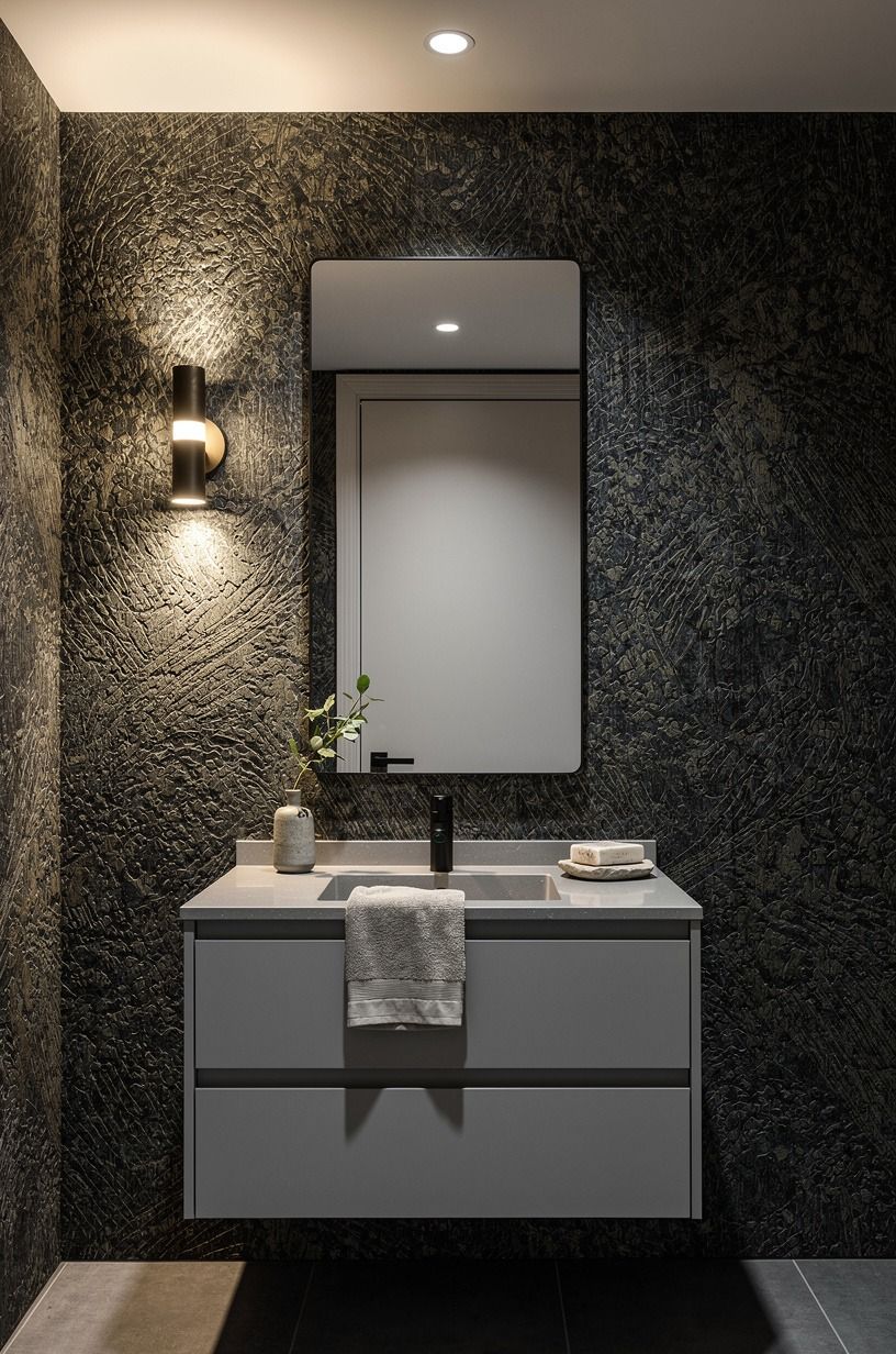 Keep fixtures quiet so the wallpaper can speak