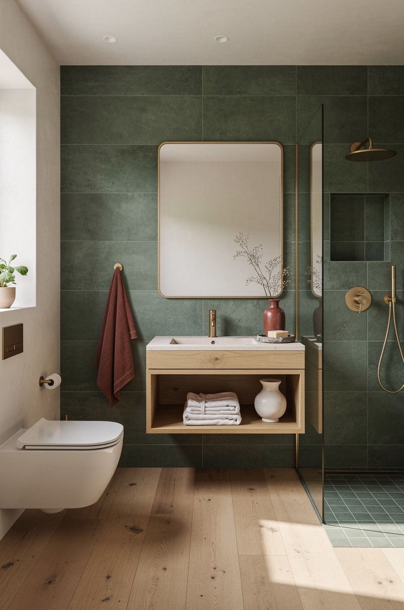 Anchor one wall with large-format tile