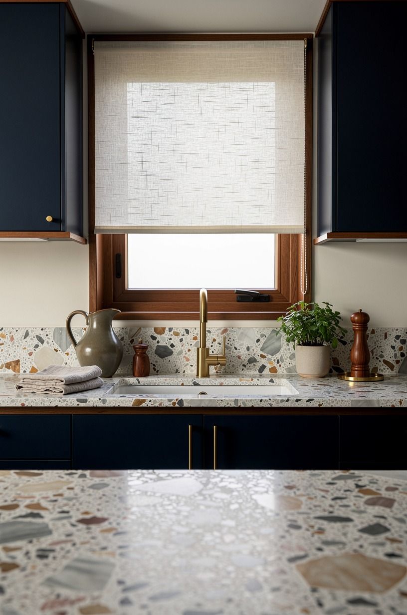 Frame the sink with a quiet window treatment
