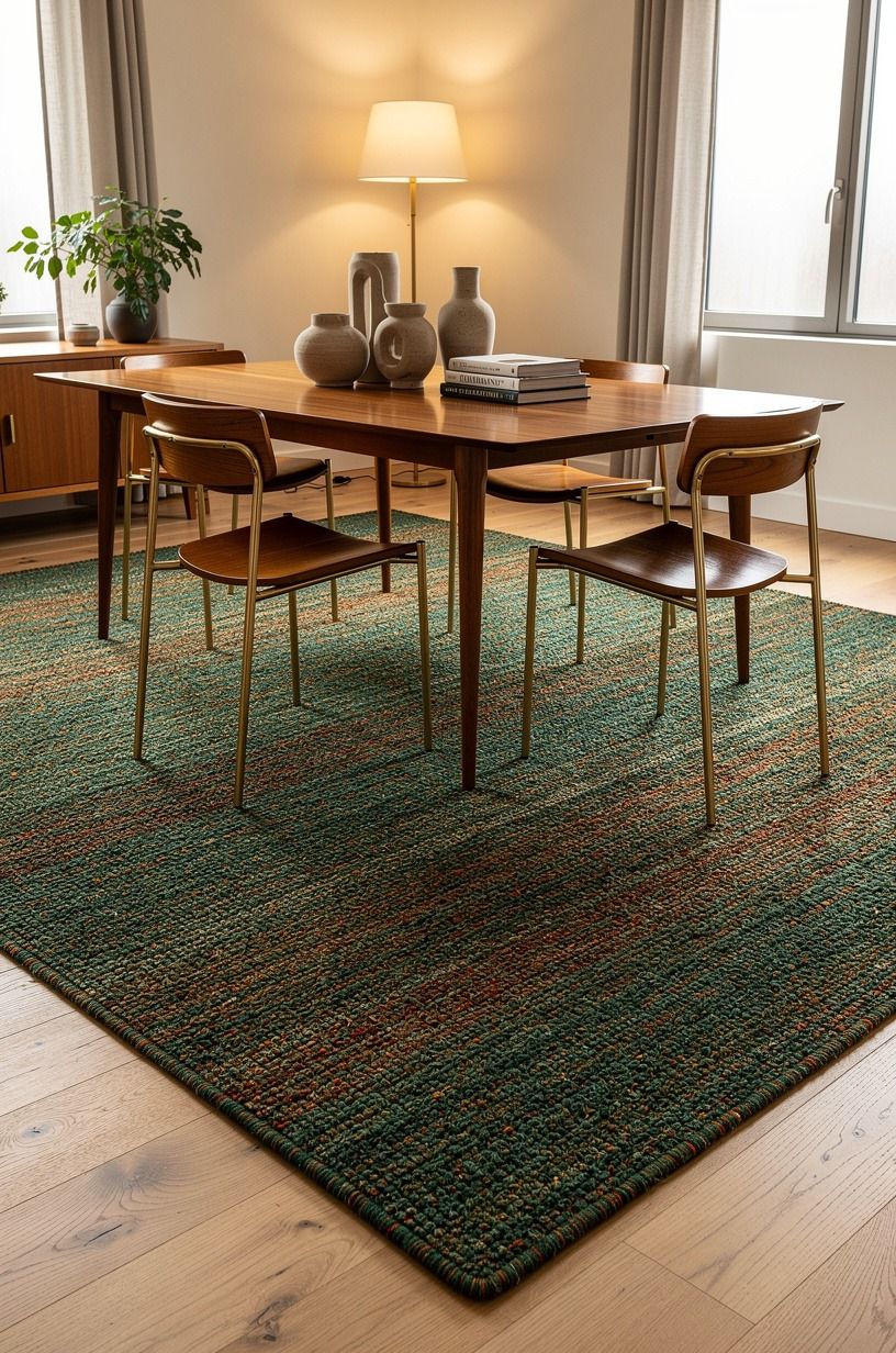 Add a rug that quiets the room, not one that disappears