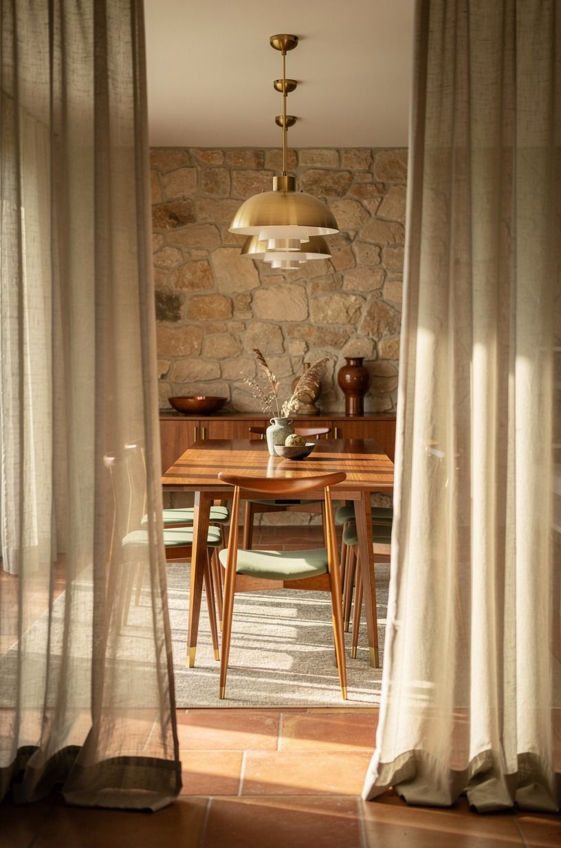 Frame the table with curtains that puddle a little
