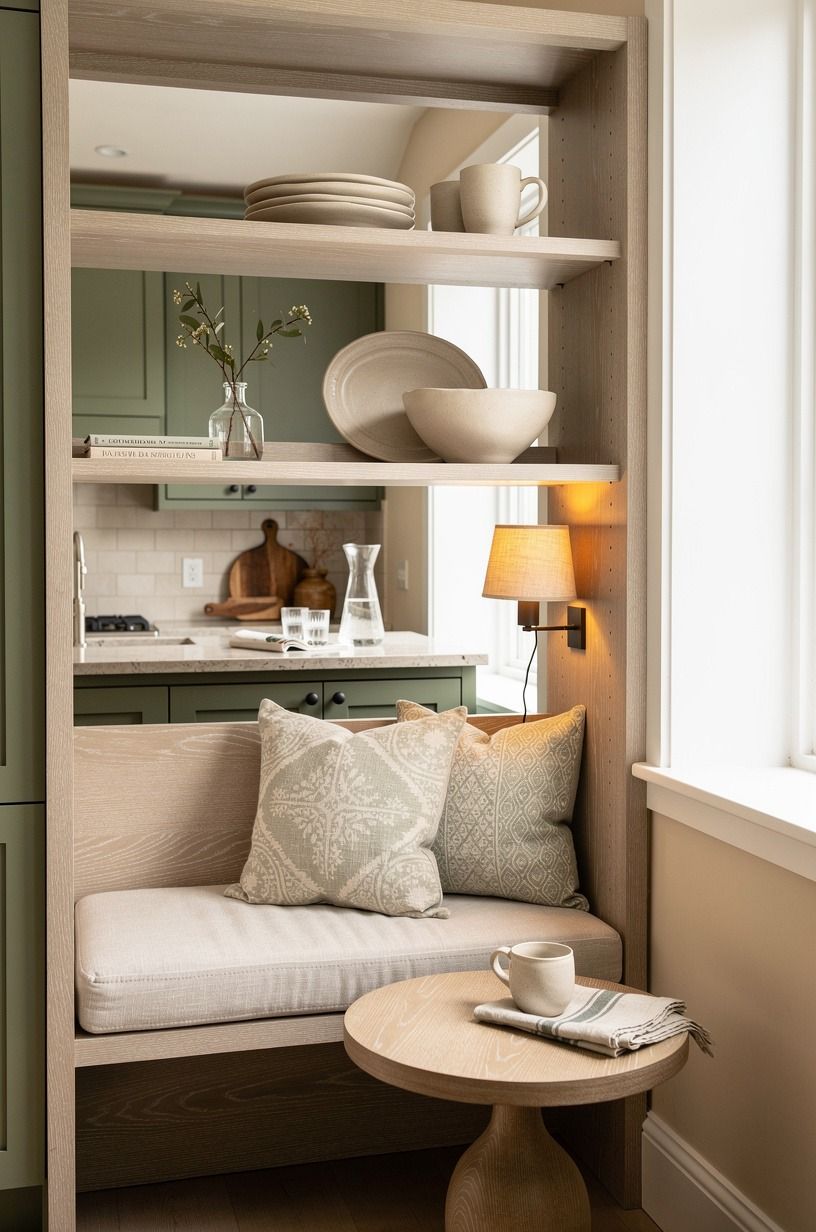 Frame the Nook With Open Shelves, Not Upper Cabinets