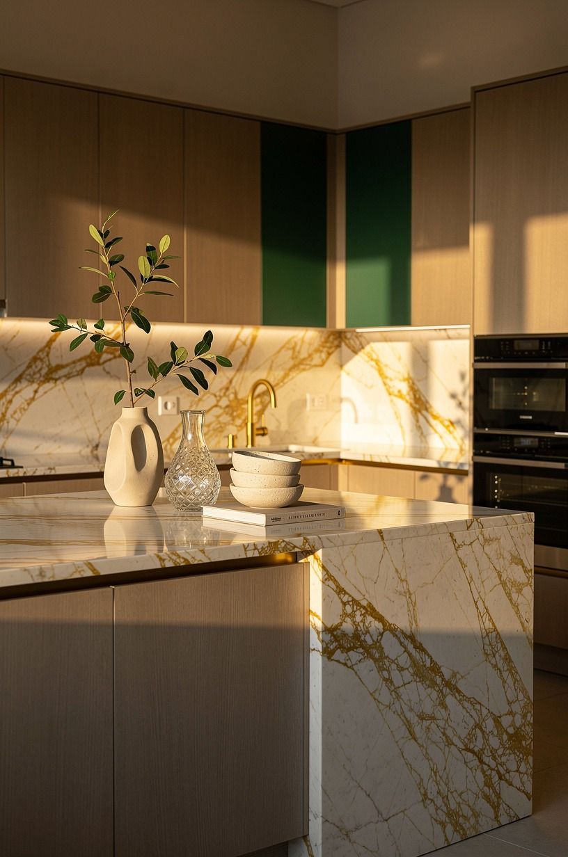 Build a light brown kitchen around one honest counter zone