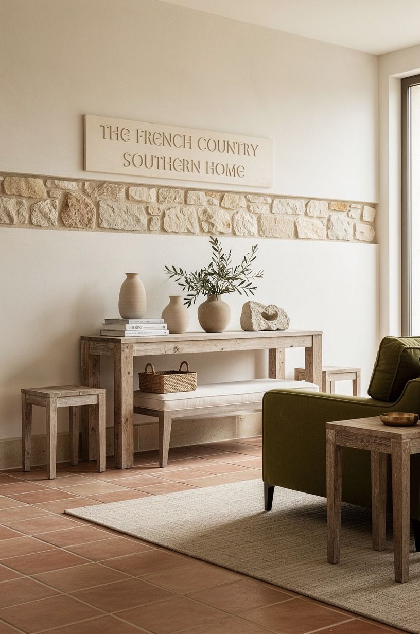 Mix stone into the room somewhere at eye level