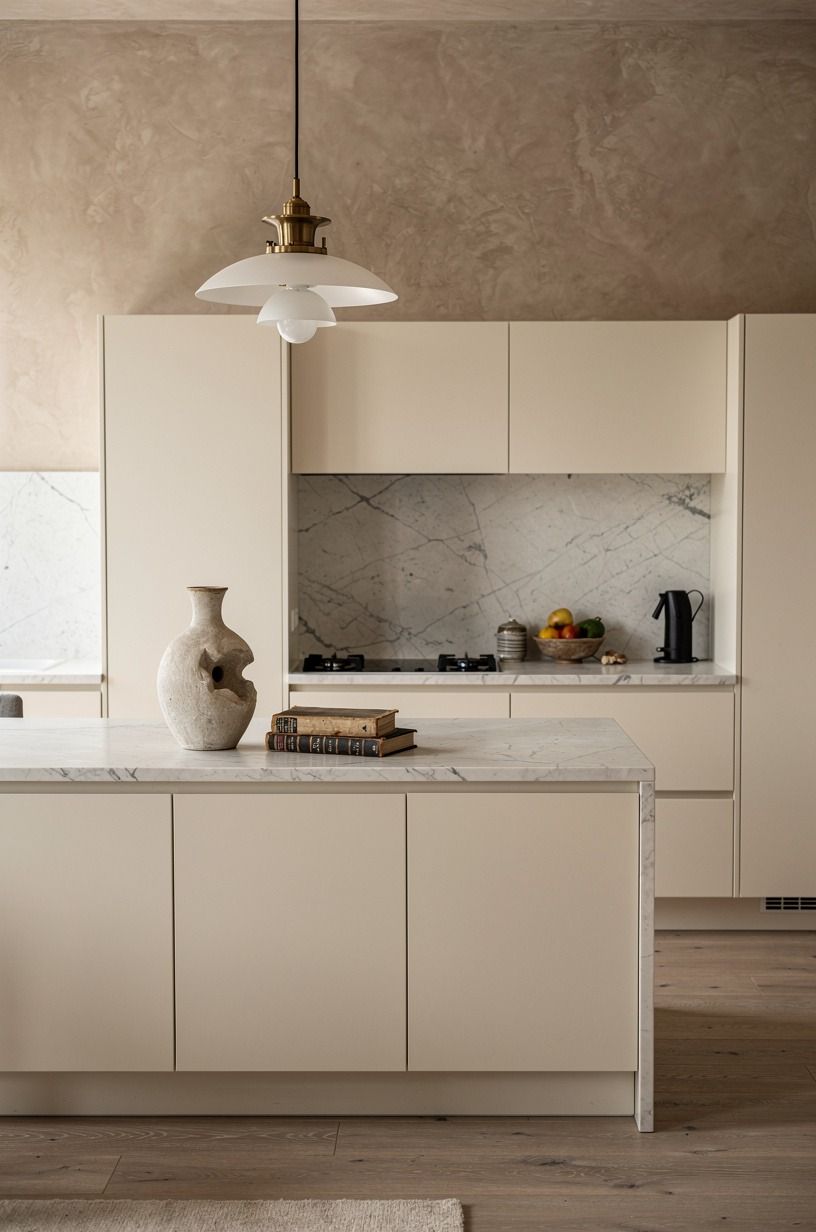 Use creamy laminate over faux-marble drama
