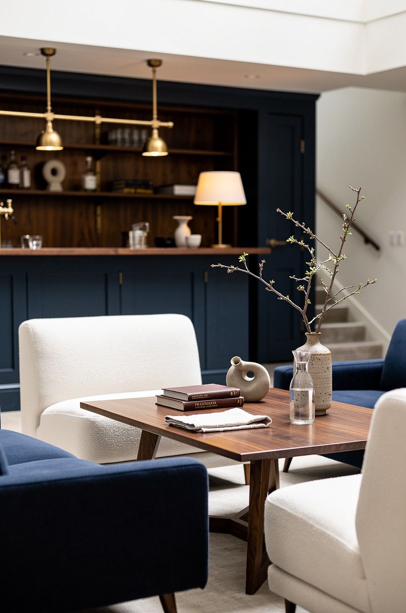 Anchor the seating with a low table and a tight conversation zone