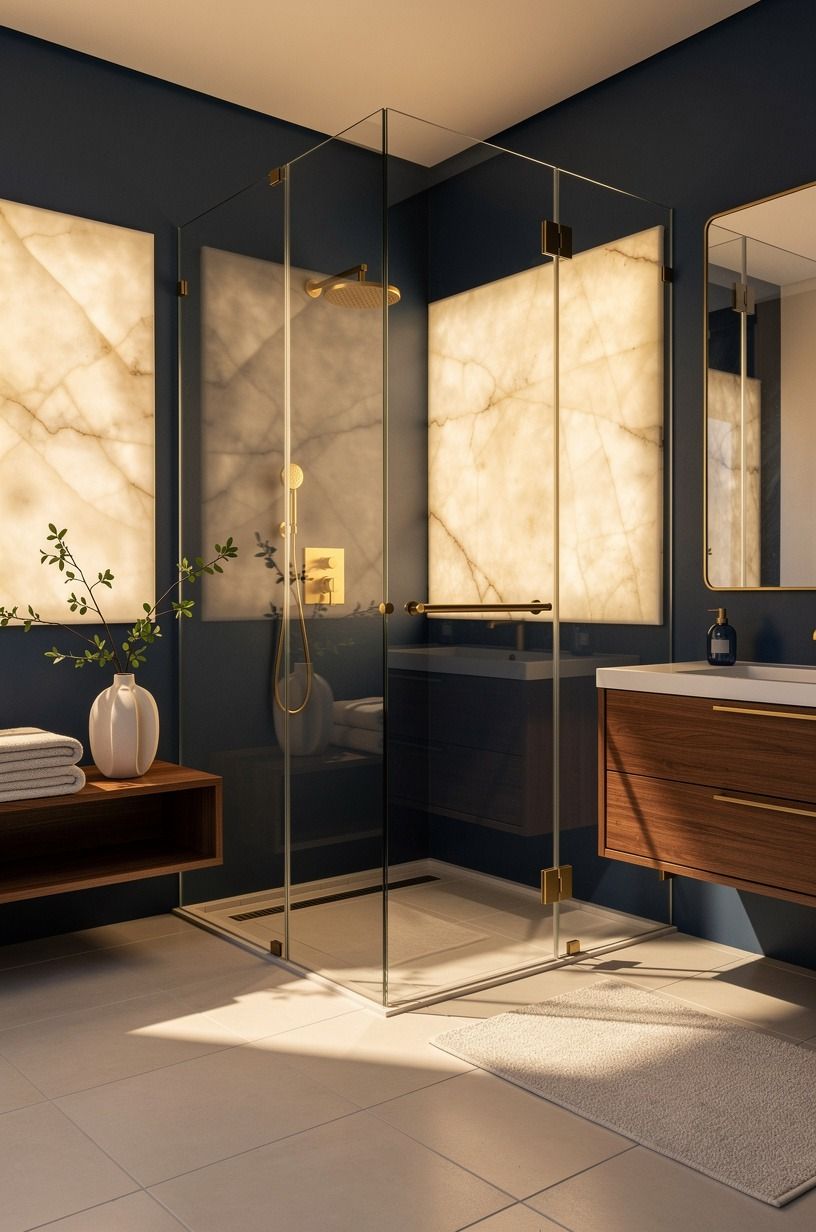 Open up the shower with glass instead of a curtain
