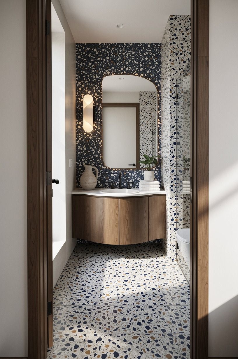 Put the pattern behind the toilet, then stop decorating it