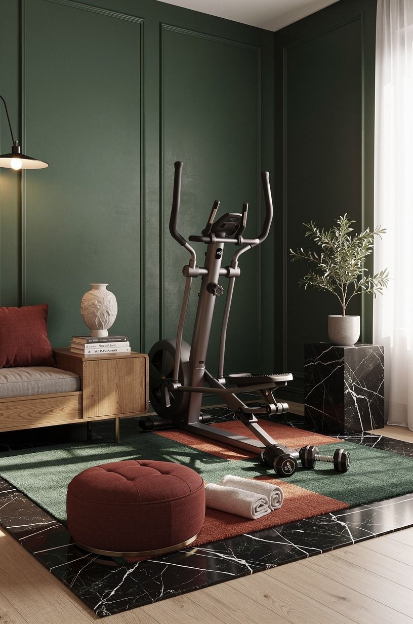 Frame the equipment with a rug-sized material zone