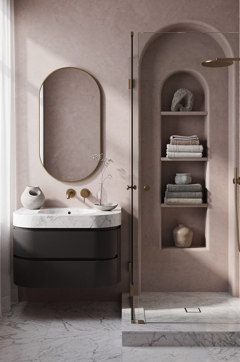 Anchor the shower with a 36x36 footprint