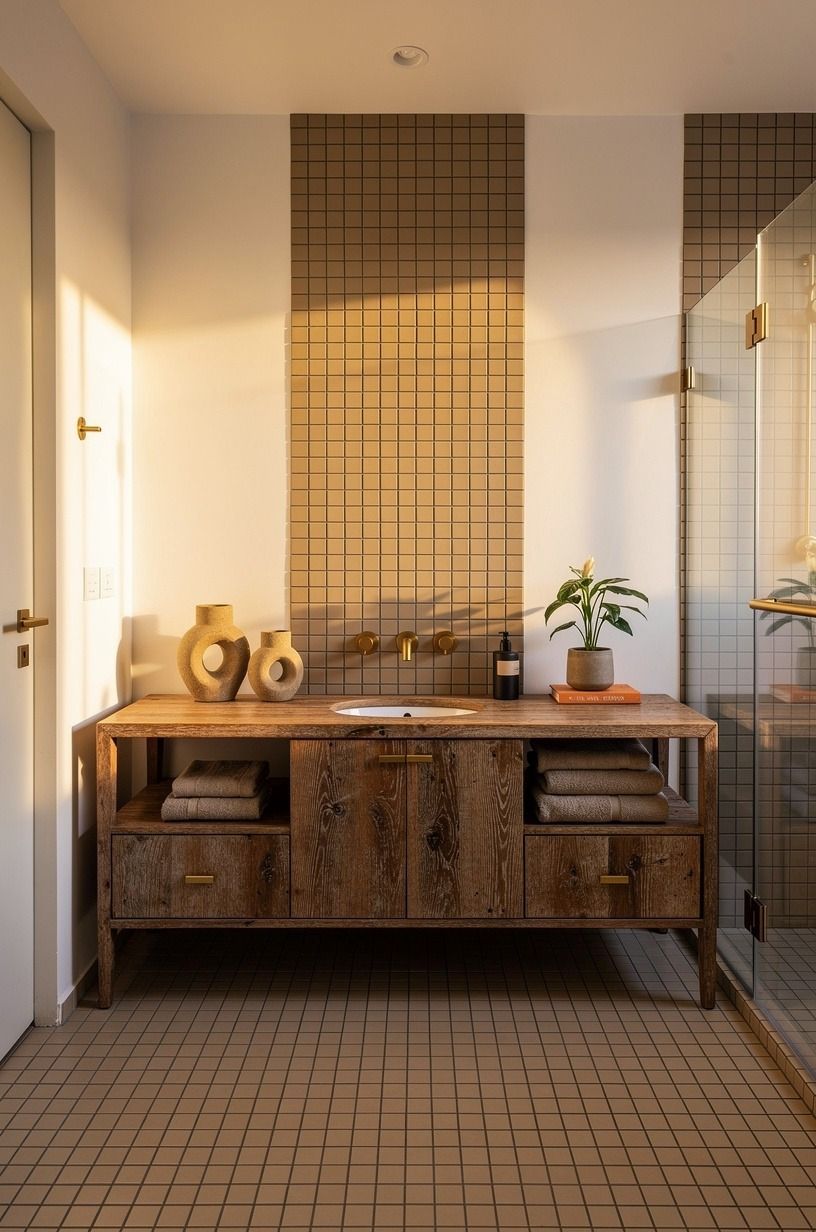 Run the same tile across the floor and pony wall