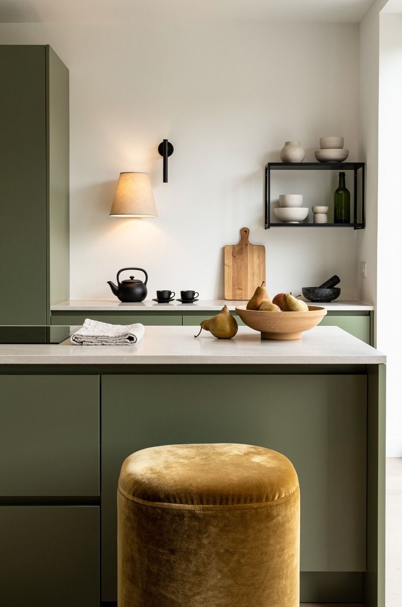 Paint the cabinets in a softened heritage green