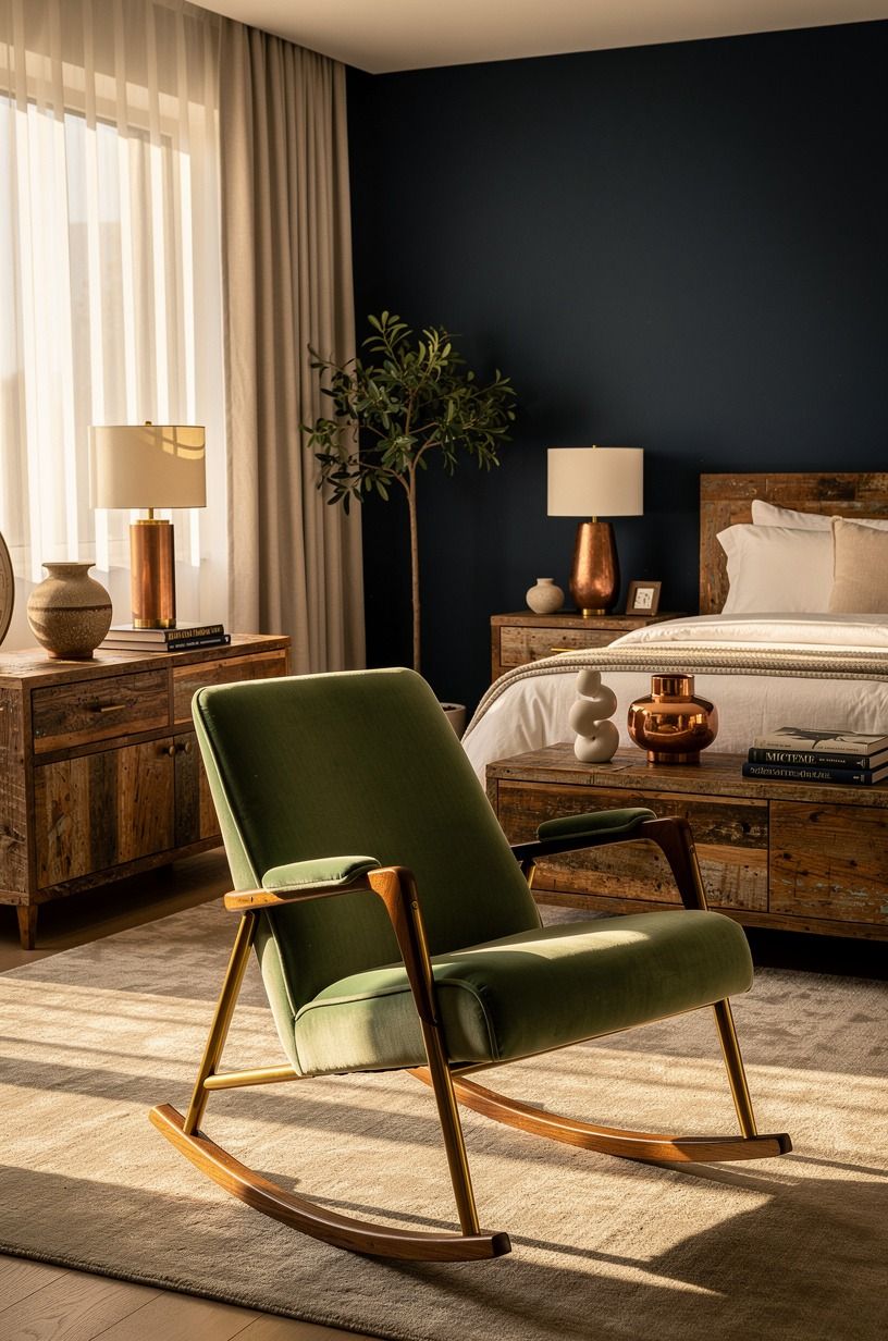 Frame the rocker with sage mohair velvet