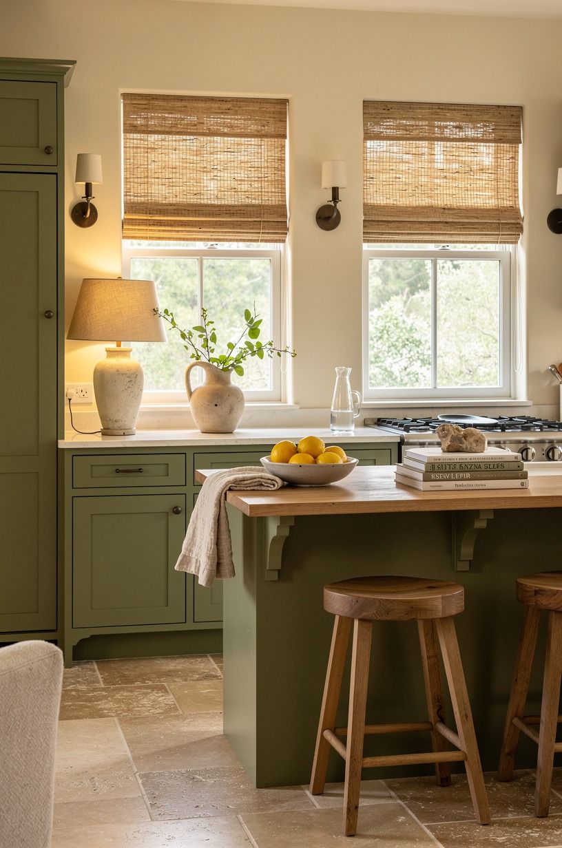 Hang woven shades before adding more furniture