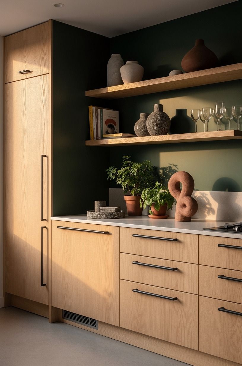 Mix clay ceramics with one dark metal finish