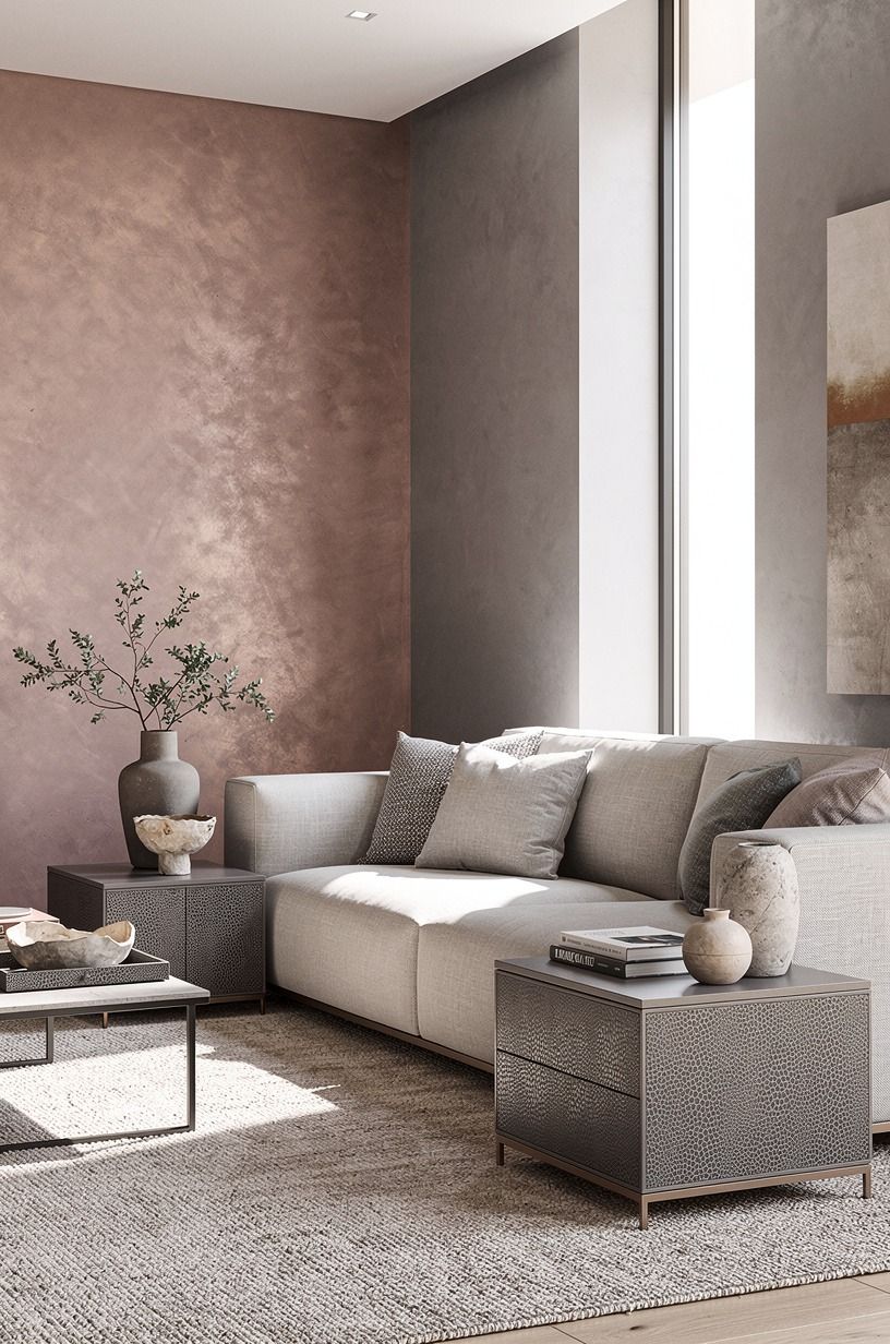 Choose a plaster finish over busy stone veneer