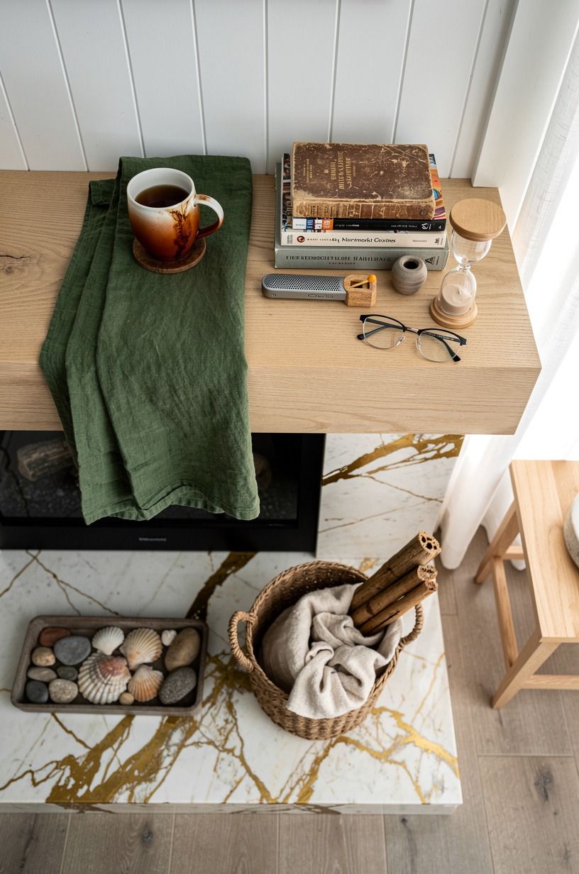 Frame the fireplace with collected, useful objects