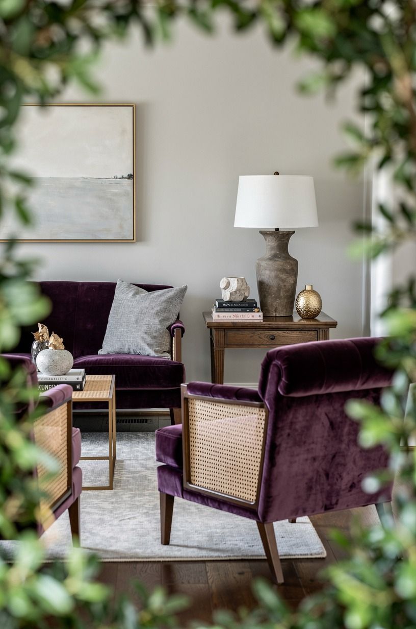 Mix cane with one substantial upholstered piece