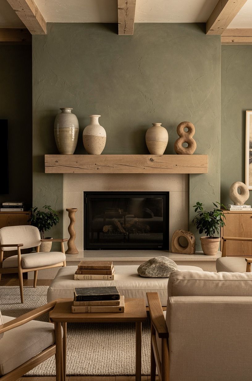 Frame the fireplace with imperfect objects