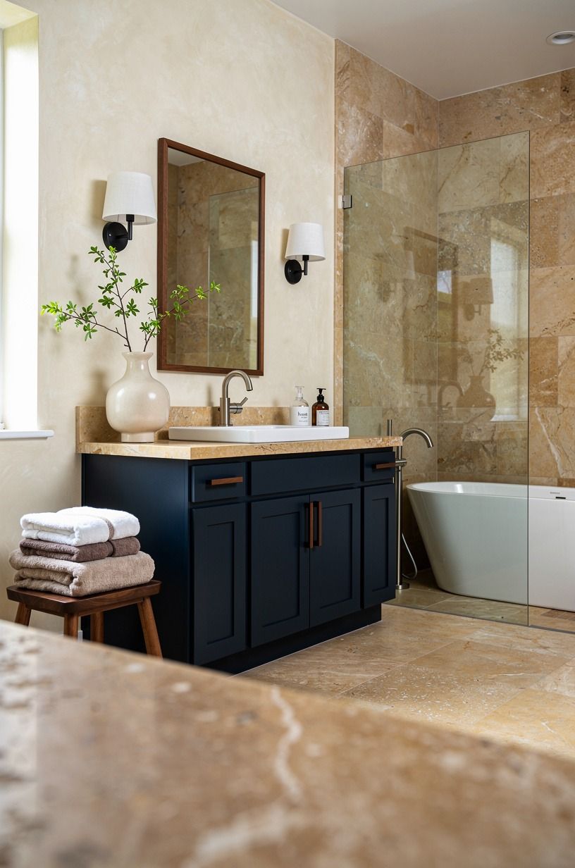 Choose Warm Stone Over Glossy White Tile