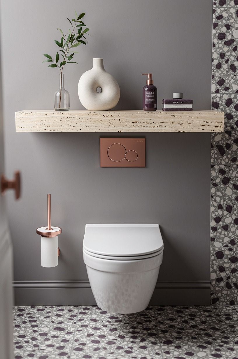 Float a Travertine-Look Shelf Above the Toilet