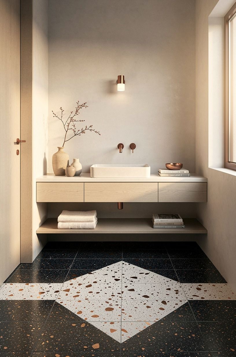 Go dark over white with the floor tile