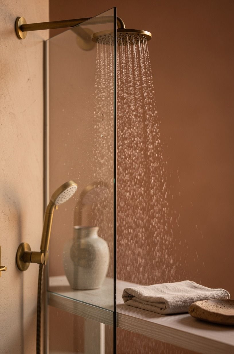 Place the showerhead so water stays inside the glass