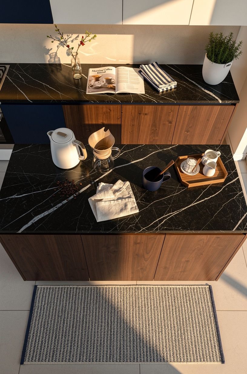 Frame the Coffee Spot With a Narrow Outdoor Rug