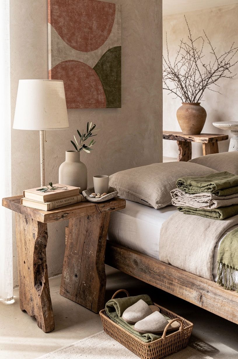 Make a bedside vignette that earns its clutter