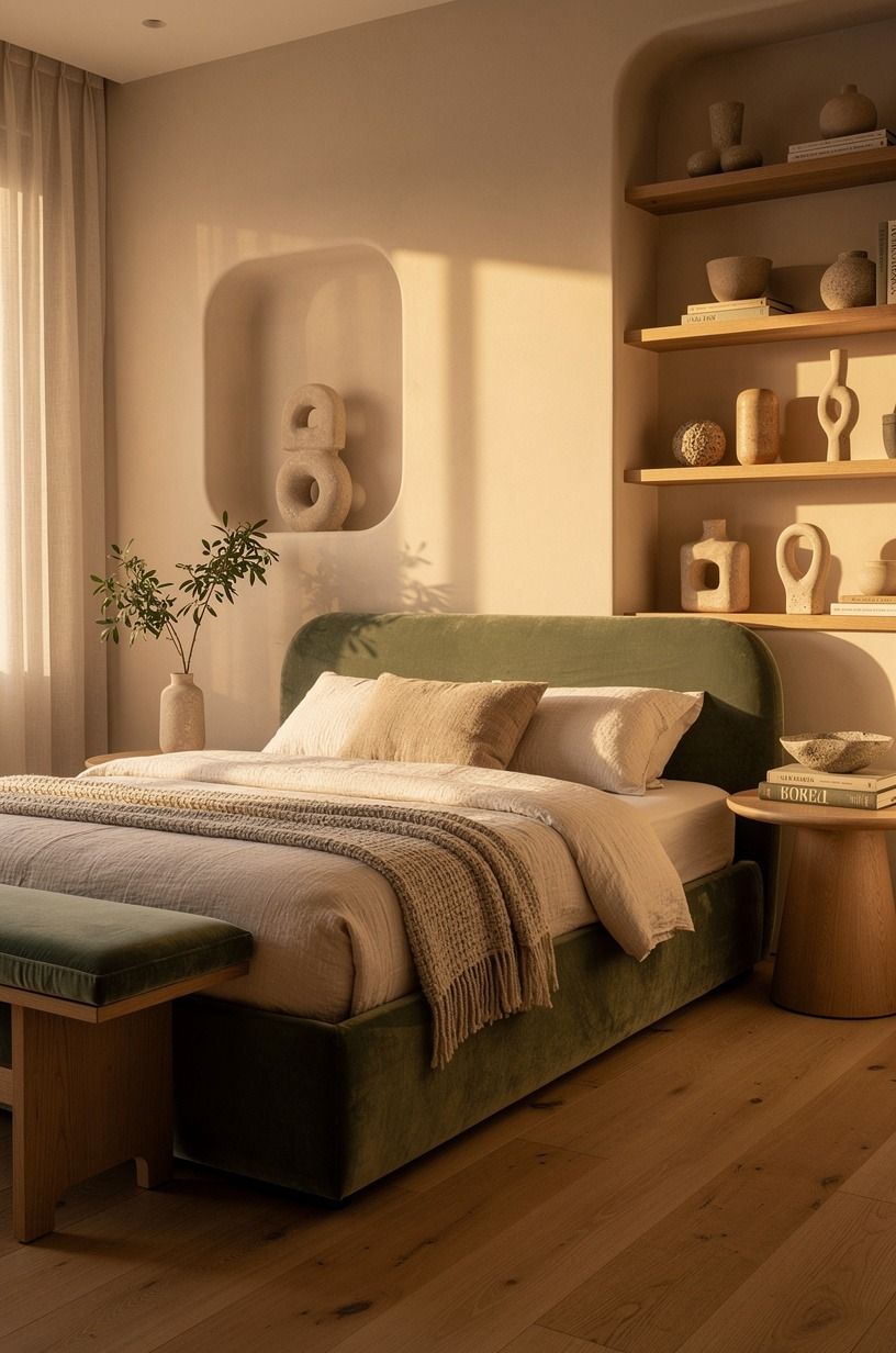 Paint a moody color palette bedroom with a soft undertone