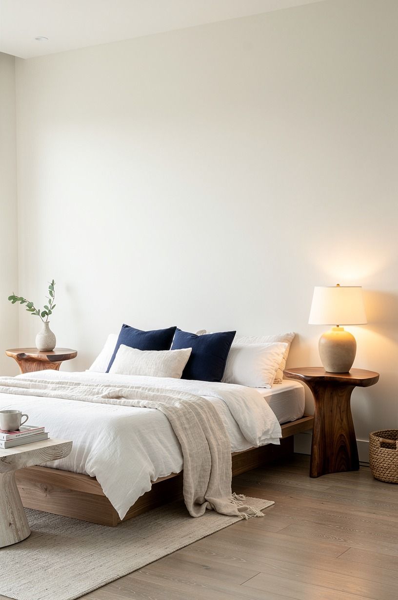 Skip matching nightstands and use the Two-Wood Rule