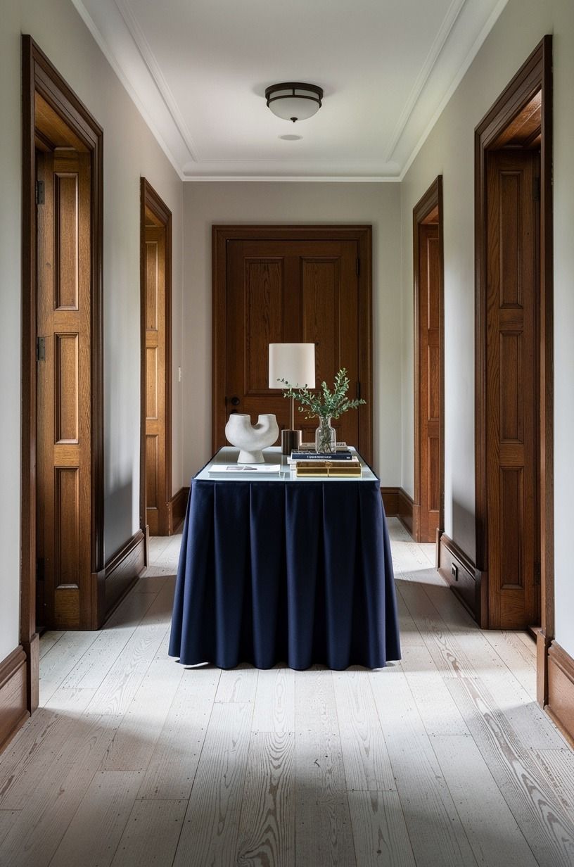 Float a skirted table in the hallway
