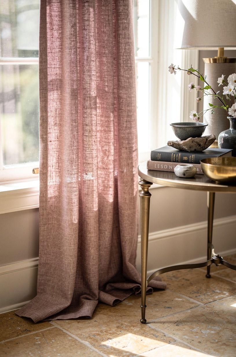 Frame windows with floor-length linen, not short panels